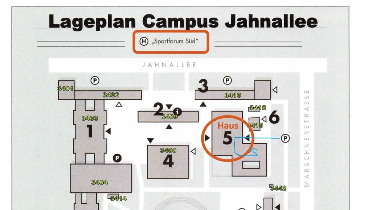 Lageplan Campus Jahnallee mit Zugang zum Vortrag | © DAV Leipzig