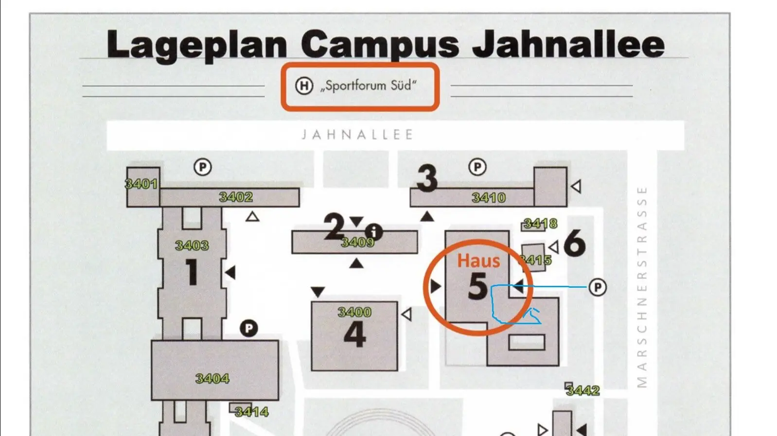 Lageplan Campus Jahnallee mit Zugang zum Vortrag | © DAV Leipzig
